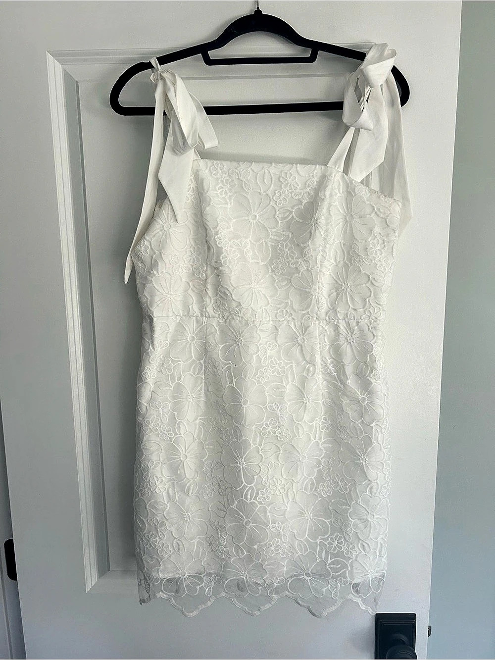 Lulus Lovable Aesthetic White Embroidered Tie-Strap Mini Dress XL
